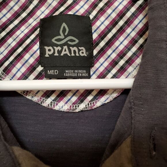 Prana Men’s Medium Blue Gray Colorblock Button Up Short Sleeve Shirt - Picture 5 of 6